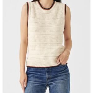 Faherty Mixed Stitch Tank Sweater Vest Womens Sz Medium Organic Cotton Cashmere